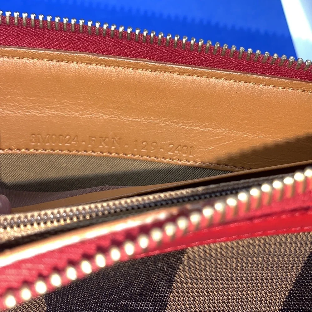 Fendi Magenta/Tobacco‎ Pequin Stripe Canvas and Zip Around Continental Wallet